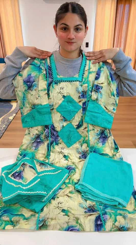 Cotton suit in ferozi colour, Code: 134