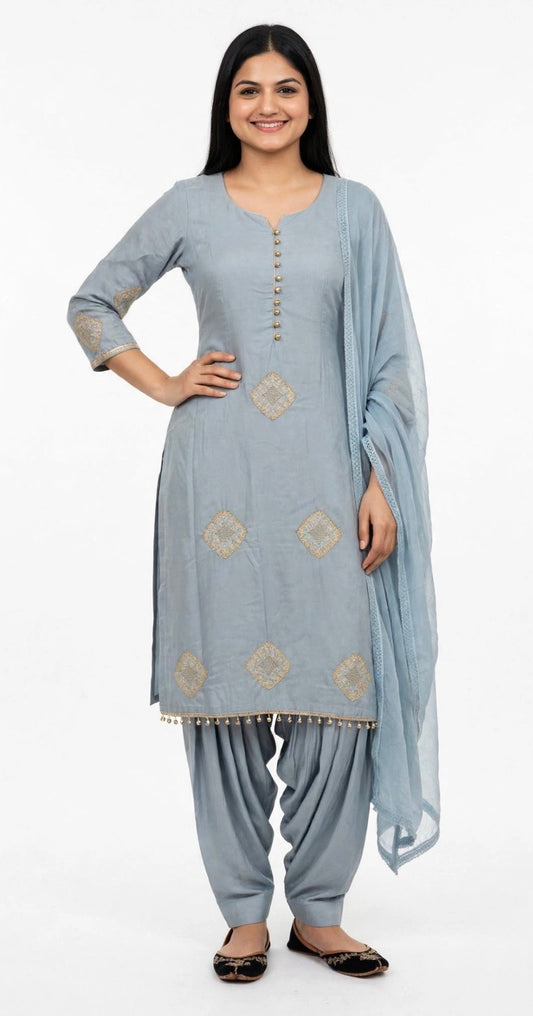 Burberry handwork semi party wear suit in colour powder blue  - Code 274