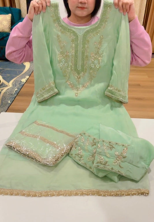 Hand work suit on self designing Fabric - Code: 608