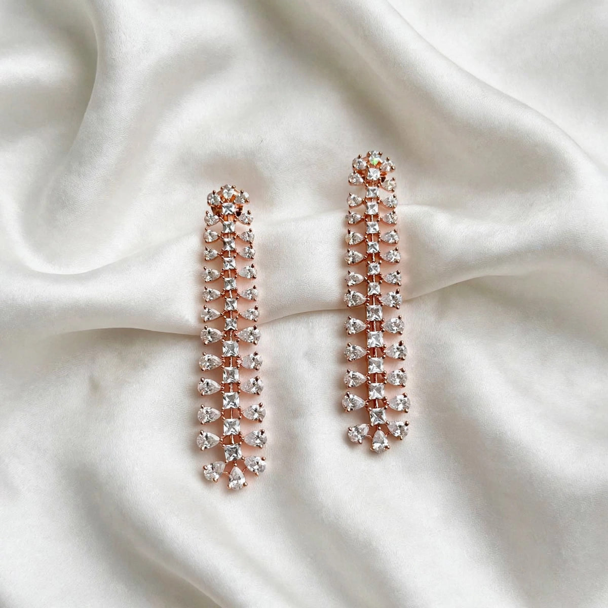 American diamond earrings in rose golden