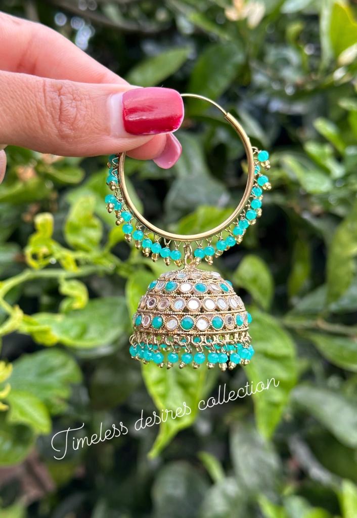 Sky blue ( Andrayi ) Jhumka Waliya earrings in mirror