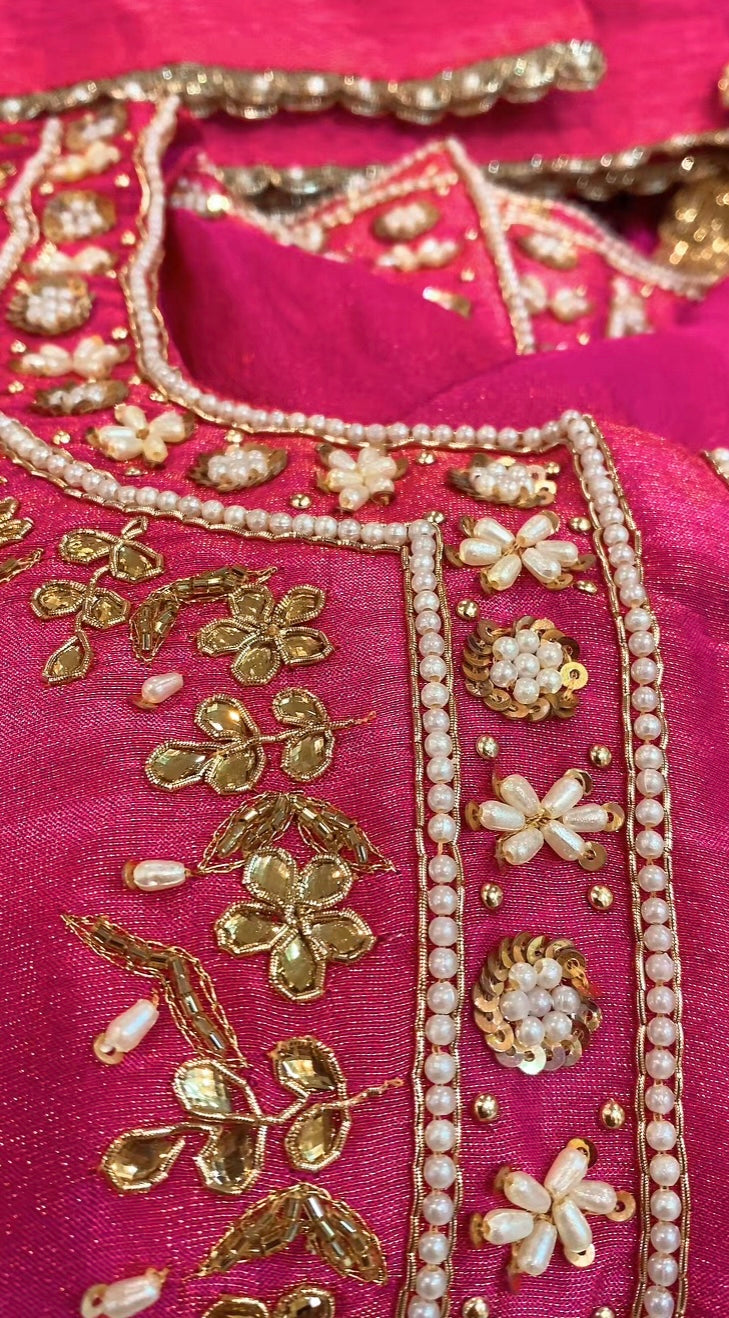 Rani Pink Handwork Suit on shimmer silk - ( Code: 739 )