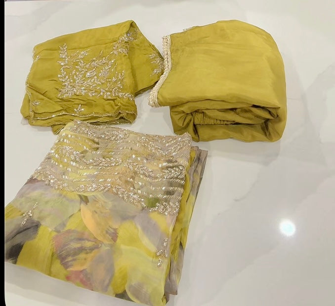 Handwork Sharara Suit with Handwork Duppata - Colour : Neon ( Code: 641 )