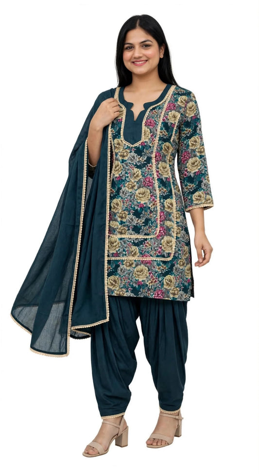 Casual wear boutique stitched salwar suit in premium quality, colour - Teal blue : (code: 070)