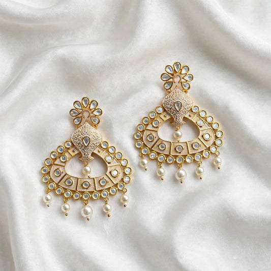 Stunning Tiyani Kundan Gold Plated earrings in peachy golden