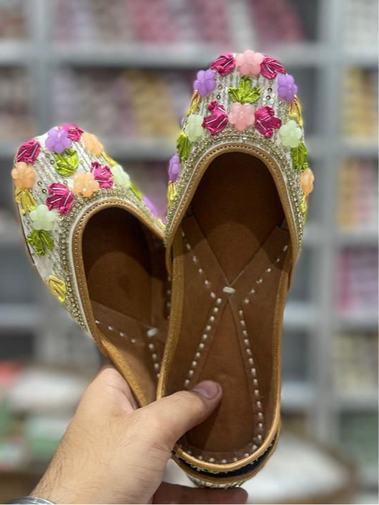 Punjabi jutti in multi colour with hand work