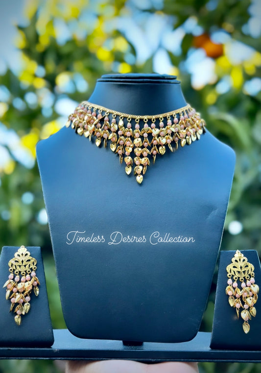 Peach Pipal Patti Necklace set in Traditional Jewellery