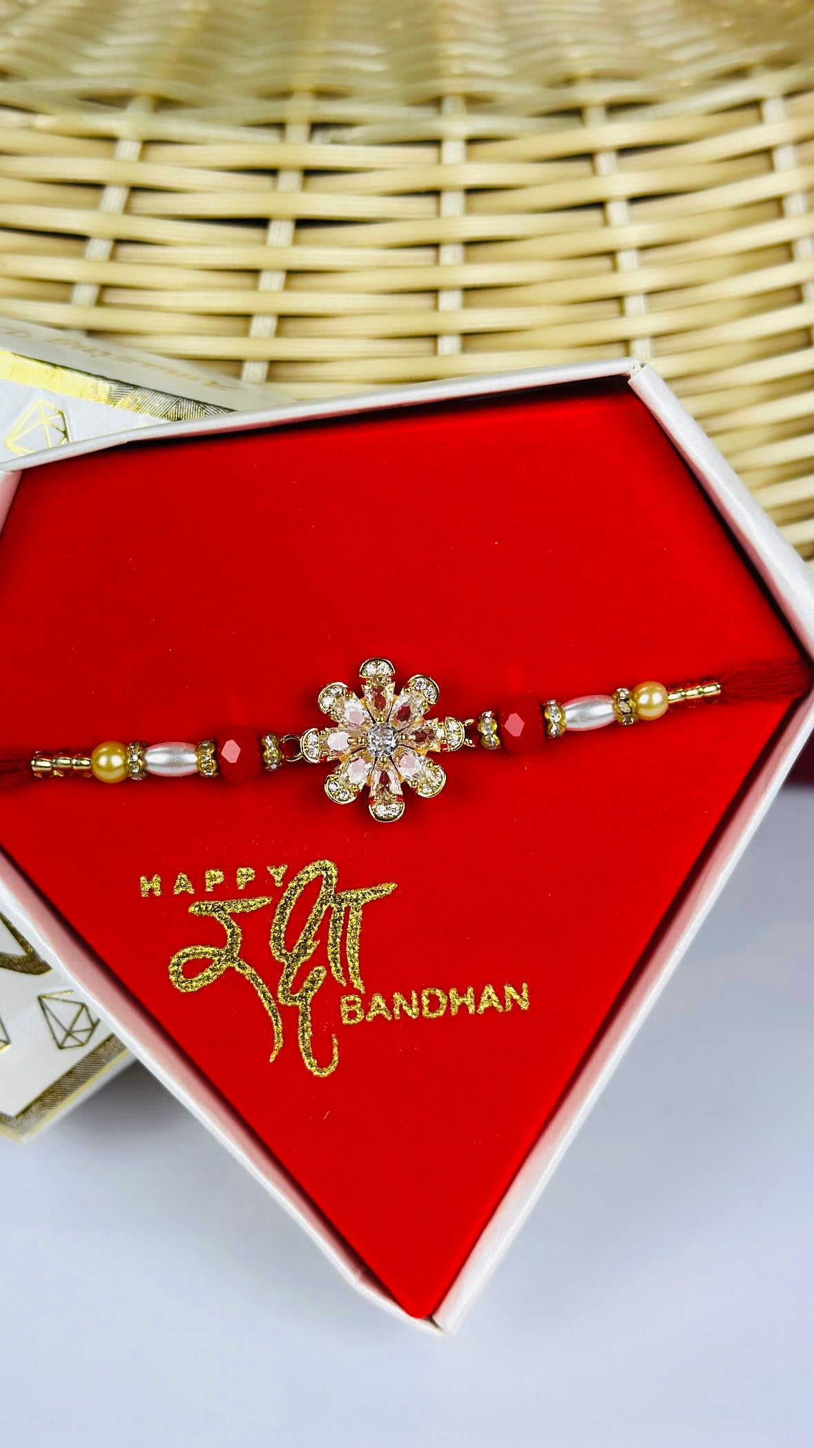 Premium Range Rakhi / Rakhdi Box in American Diamond - Code A42