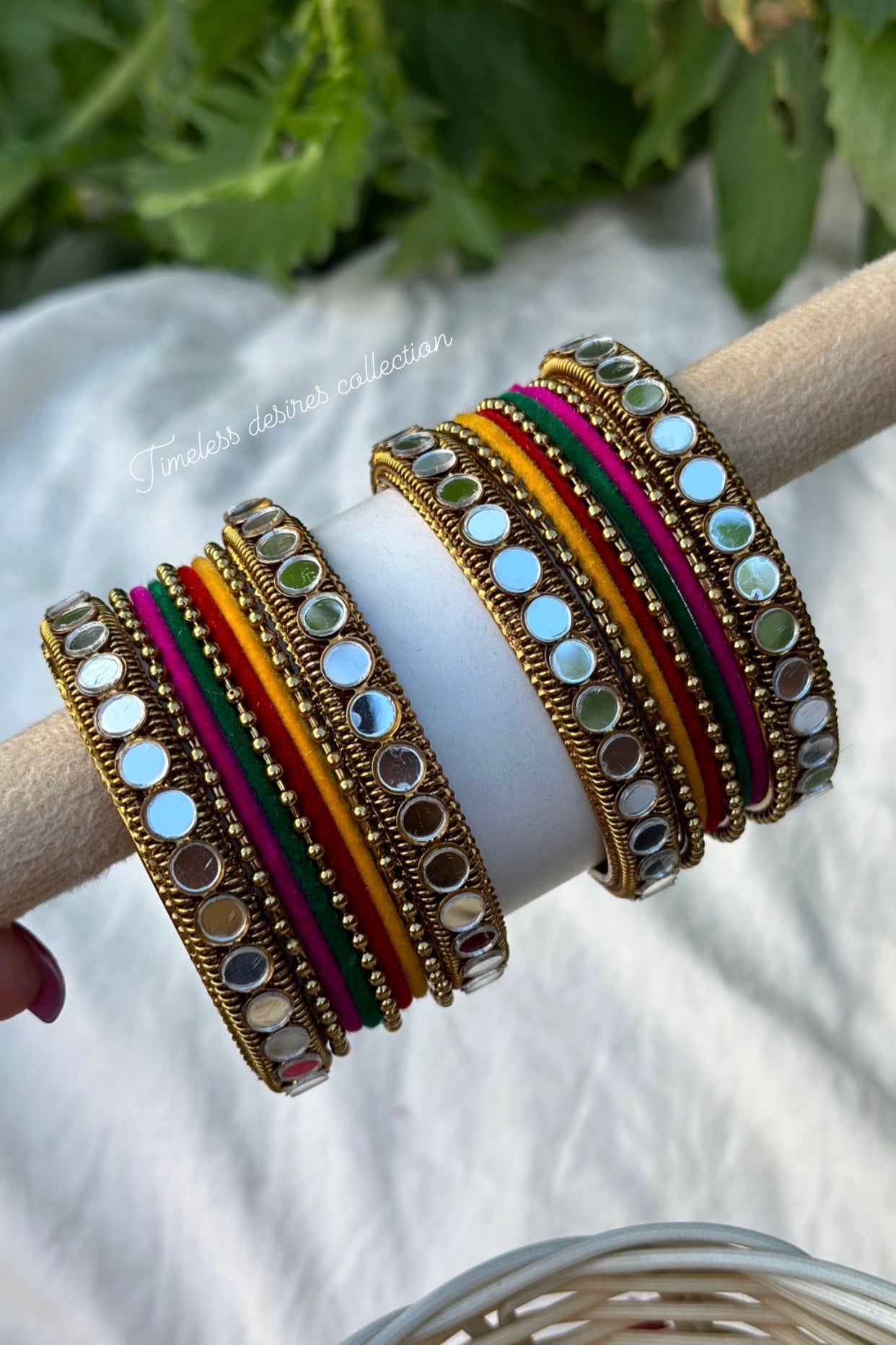 Multi mirror bangles set with golden kangan’s ( both hands )