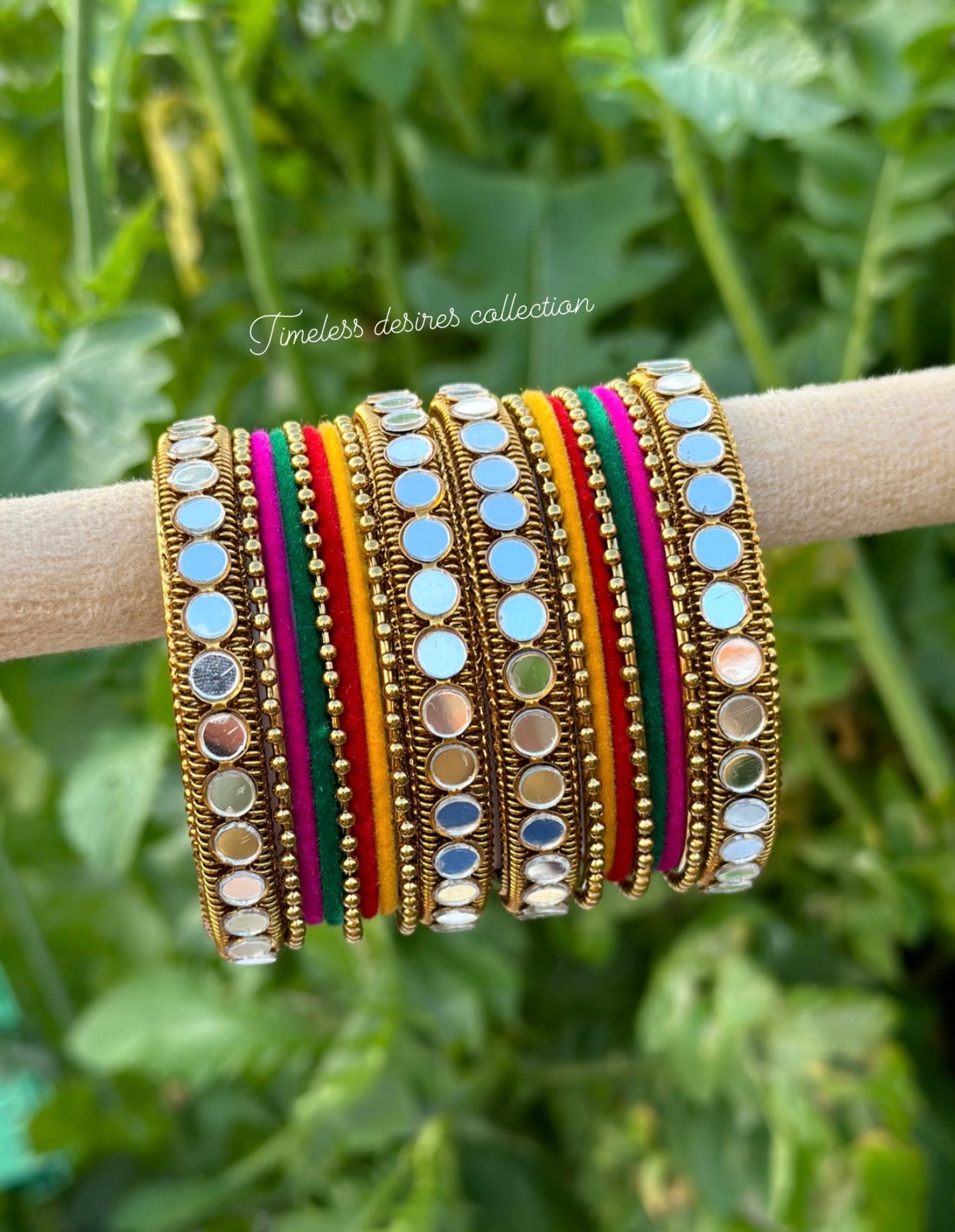 Multi mirror bangles set with golden kangan’s ( both hands )