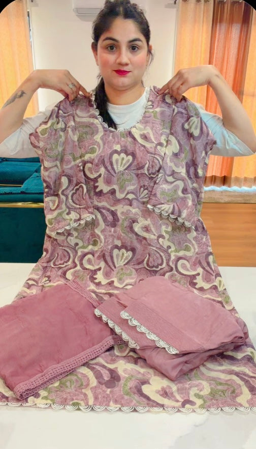 Pure crape self designer Ari Work suit, Code: 008