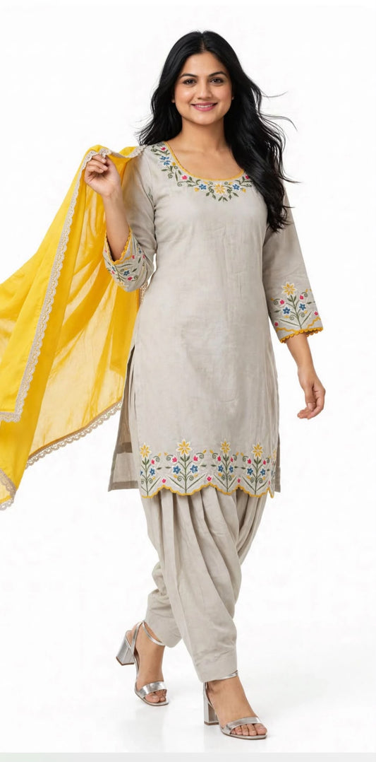 Embroidered thread work semi party wear suit on rayon fabric - code 308