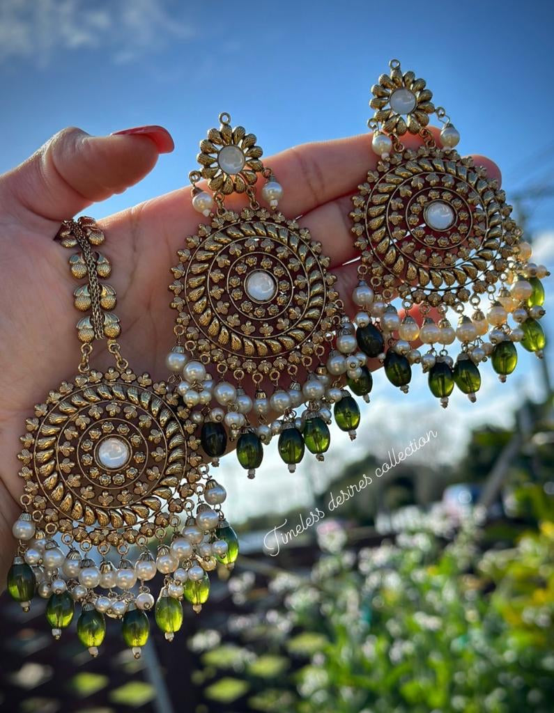 Jadau Traditional Punjabi Jewellery Earrings + Tikka set J0380 -  muteyaar.com
