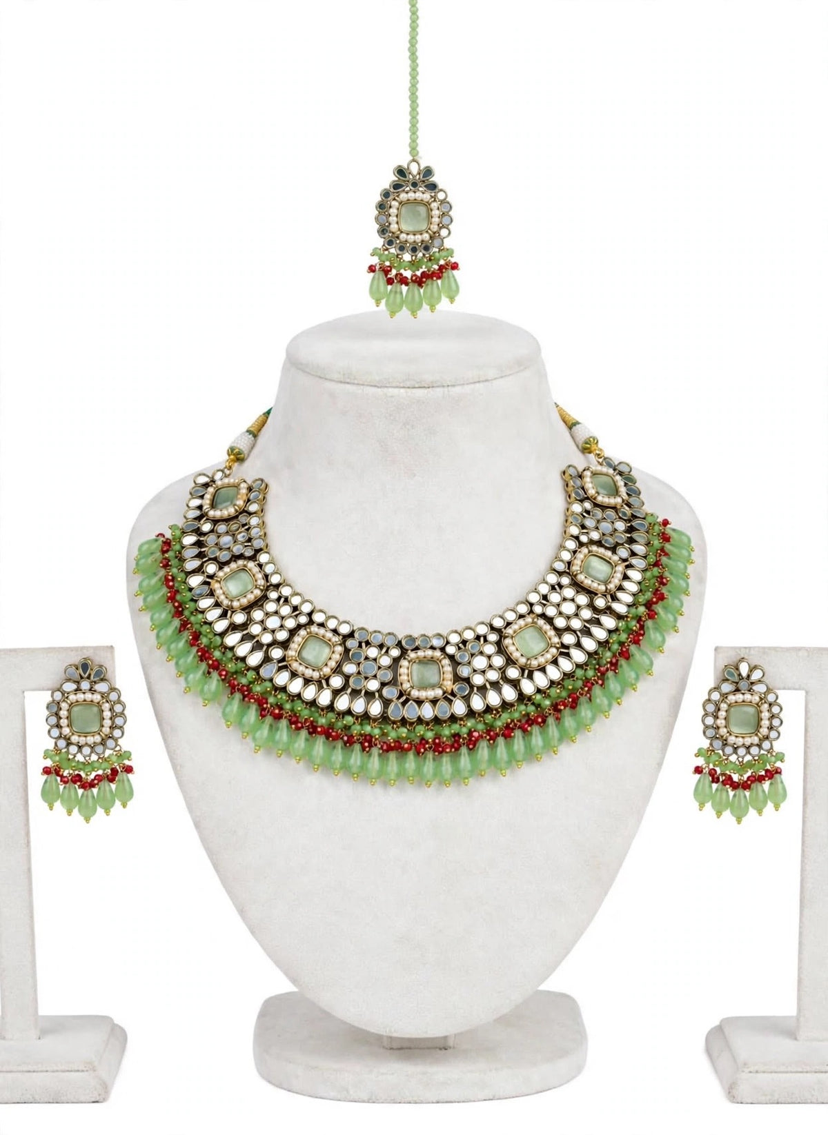 Mint colour choker / necklace set in mirror ( high quality )- n59