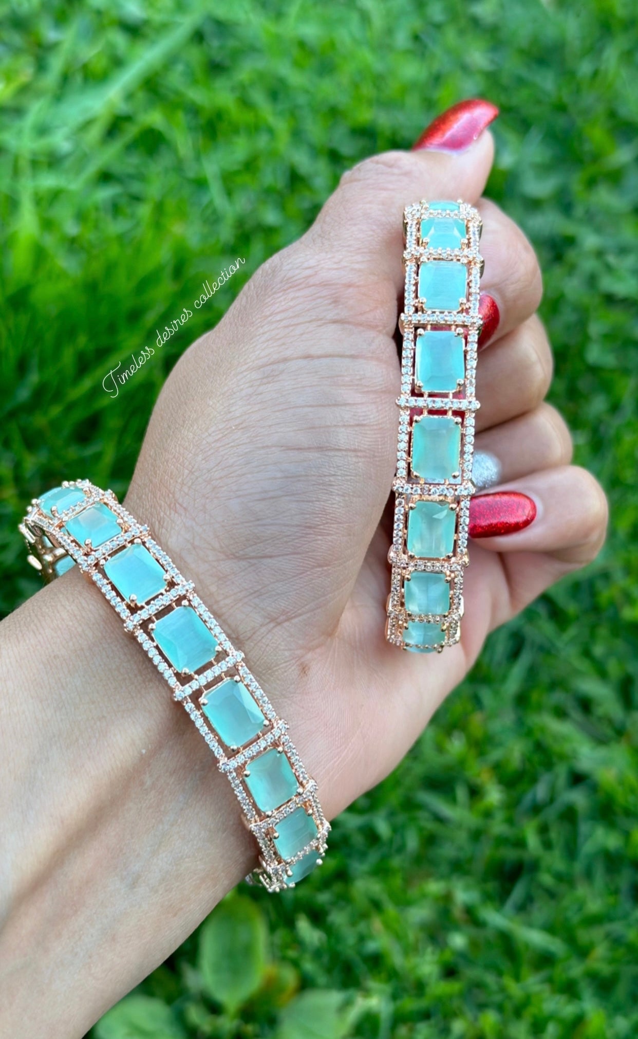 Mint colour American diamond kangan / bangles