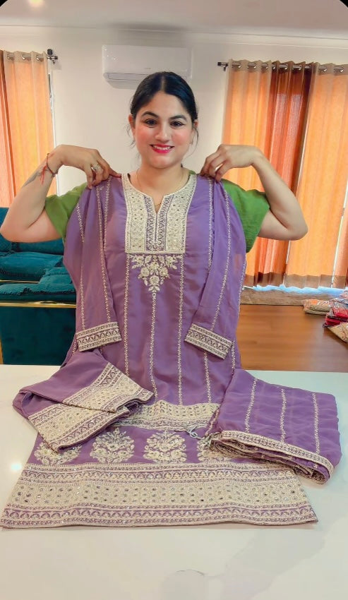 Pakistani pant Plazo suit : Colour - Mauve ( code - RS102 )