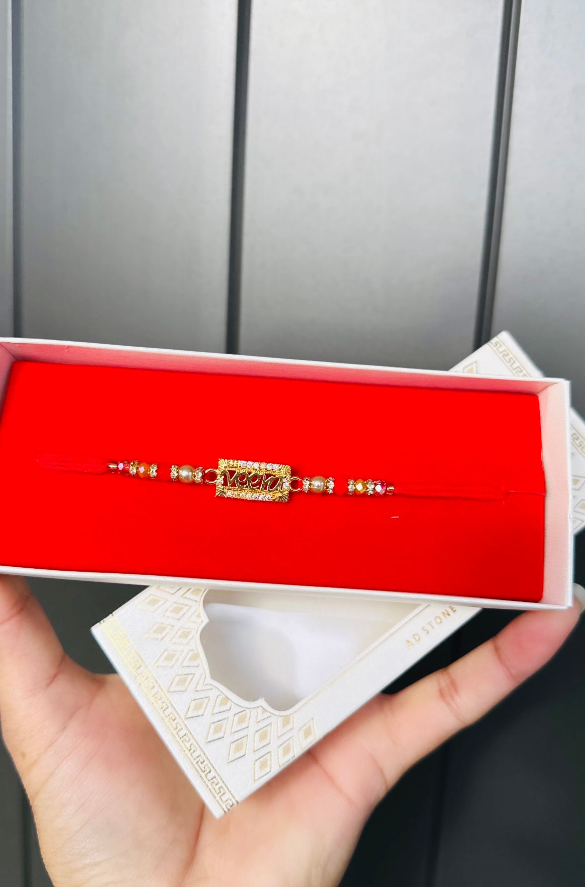 Veera Rakhi / Rakhdi Box in American Diamond - Code A10