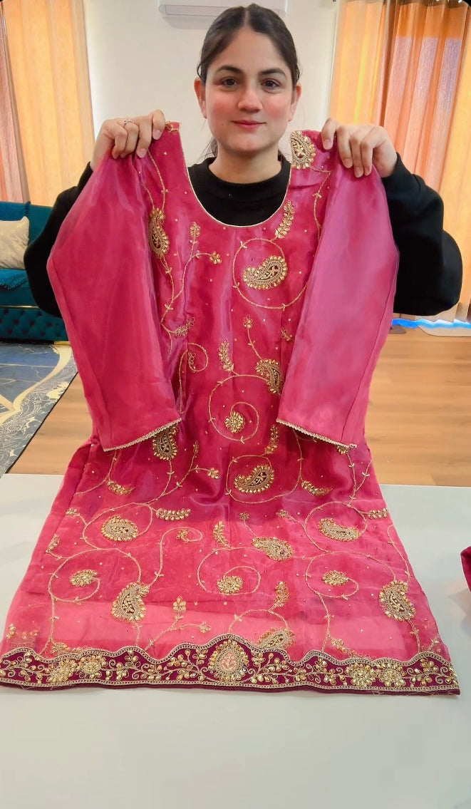 Coral Pink Farkabadi salwar suit - ( Code: 713 )