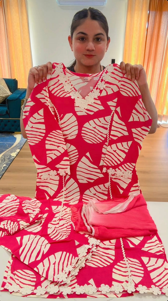 Readymade 3 pieces plazo suit with double shade dupatta, Colour: pink, Code: 171