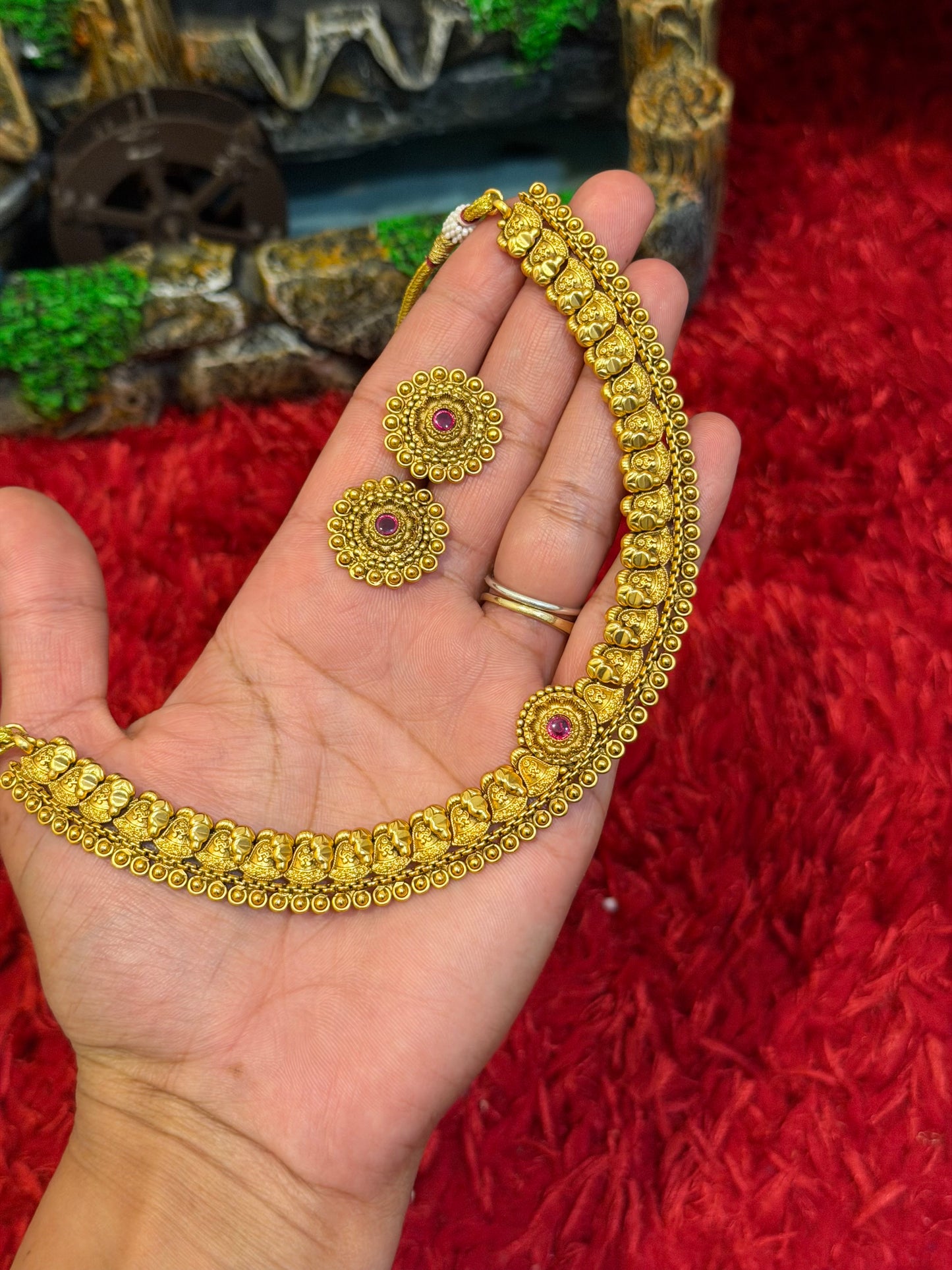 Gold plated necklace with studs