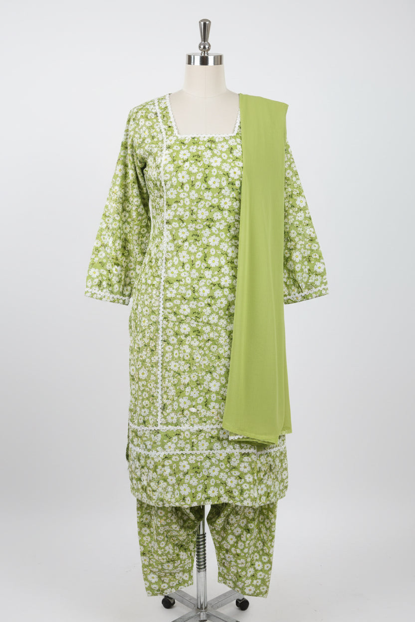 Cotton suit in green colour, Code: 128
