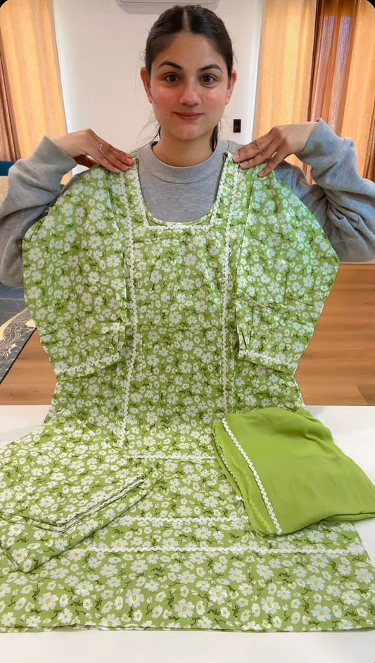 Cotton suit in green colour, Code: 128