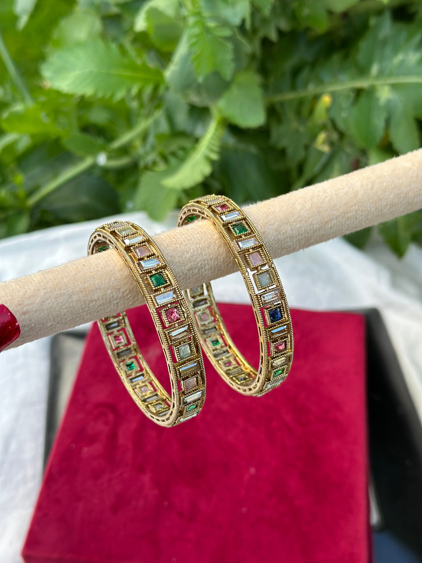 Multi colour Kangan / bangles in polki ( set of 2 )