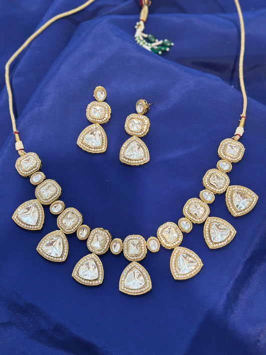 Kundan Necklace set with earrings , Colour: Lavender , (Code: X14)
