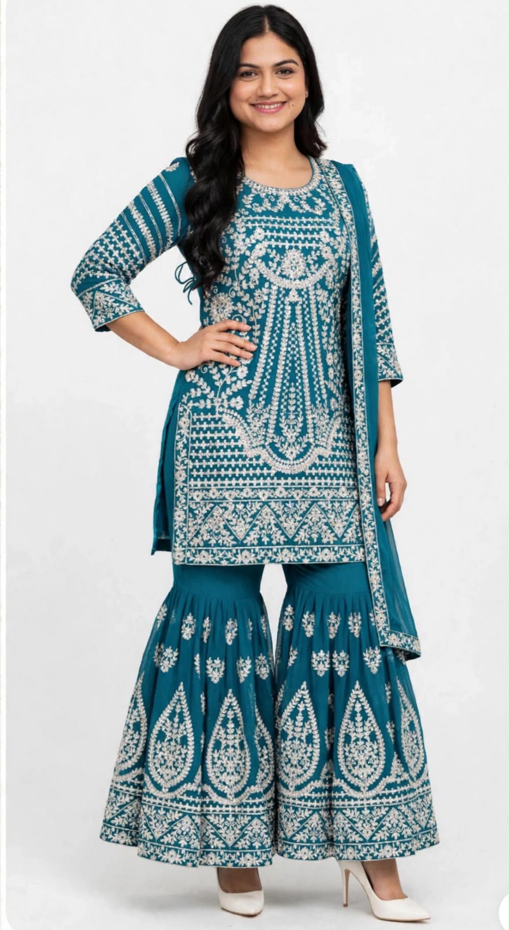 Readymade Ari work mirror detailed Garara suit on Georgette