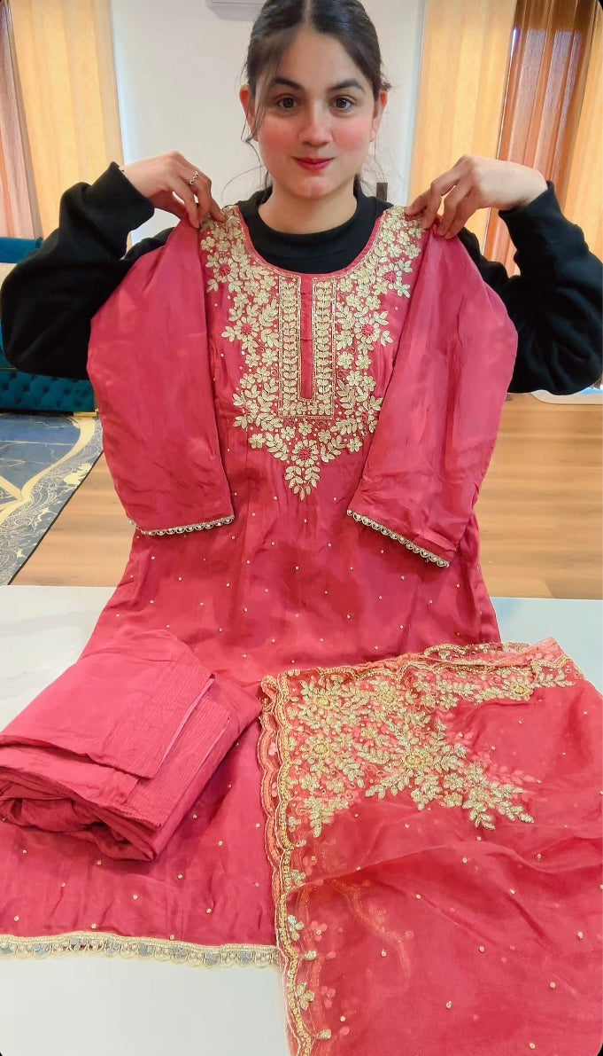 Piyaji colour Handwork salwar suit - ( Code: 736 )
