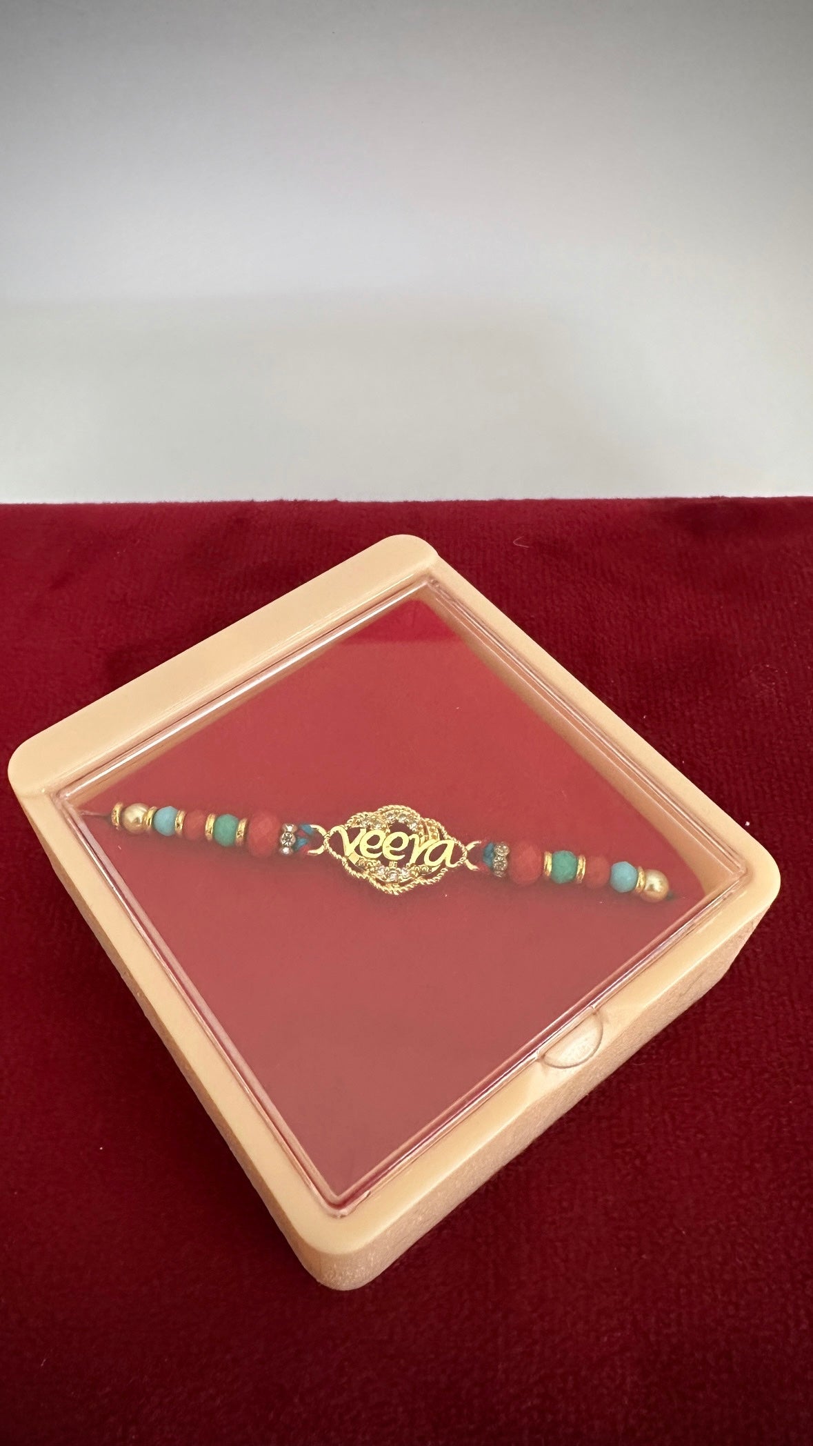 Veera Rakhi / Rakhdi box in American Diamond - Code A16