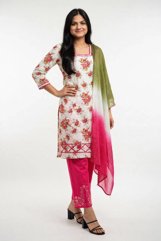 Pant suit in cotton with emboridery in pink - Code 289