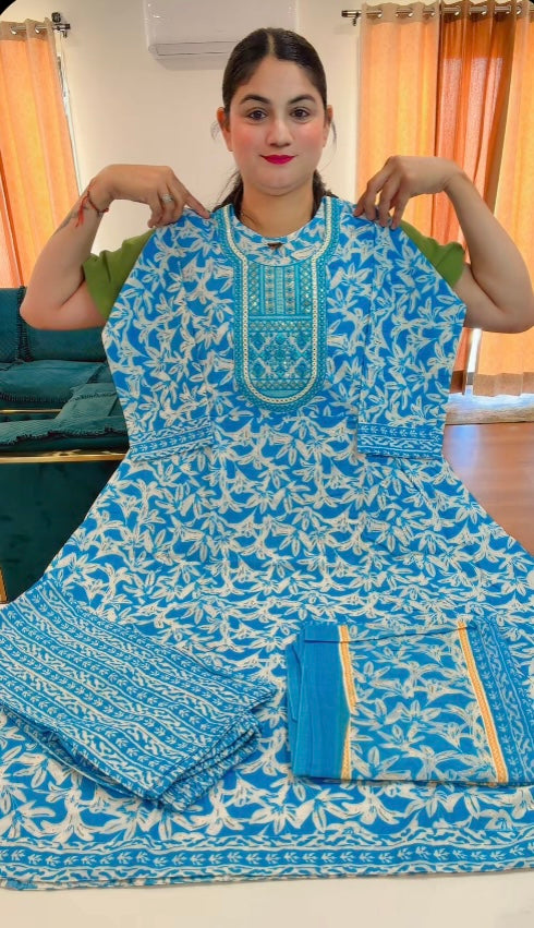 Readymade cotton anarkali suit, Colour: sky blue, Code: 175