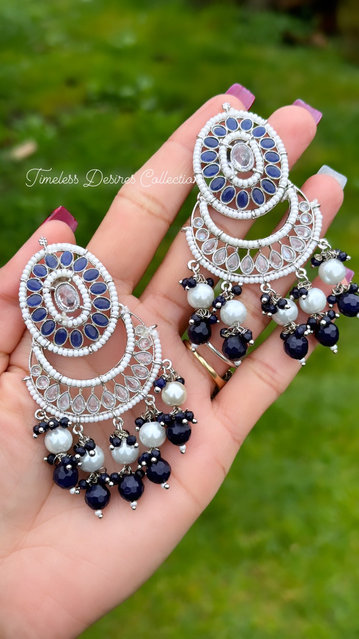 Blue earrings with silver in polki