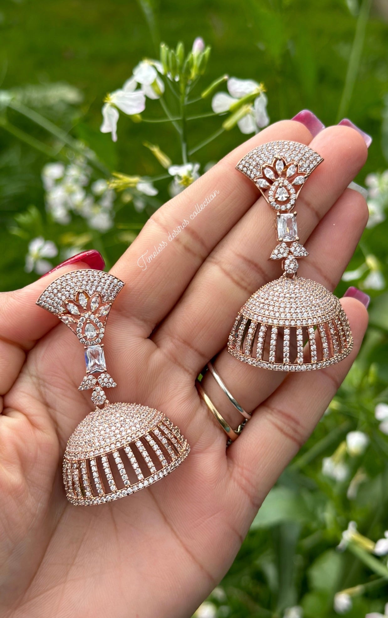 American diamond earrings in rose golden
