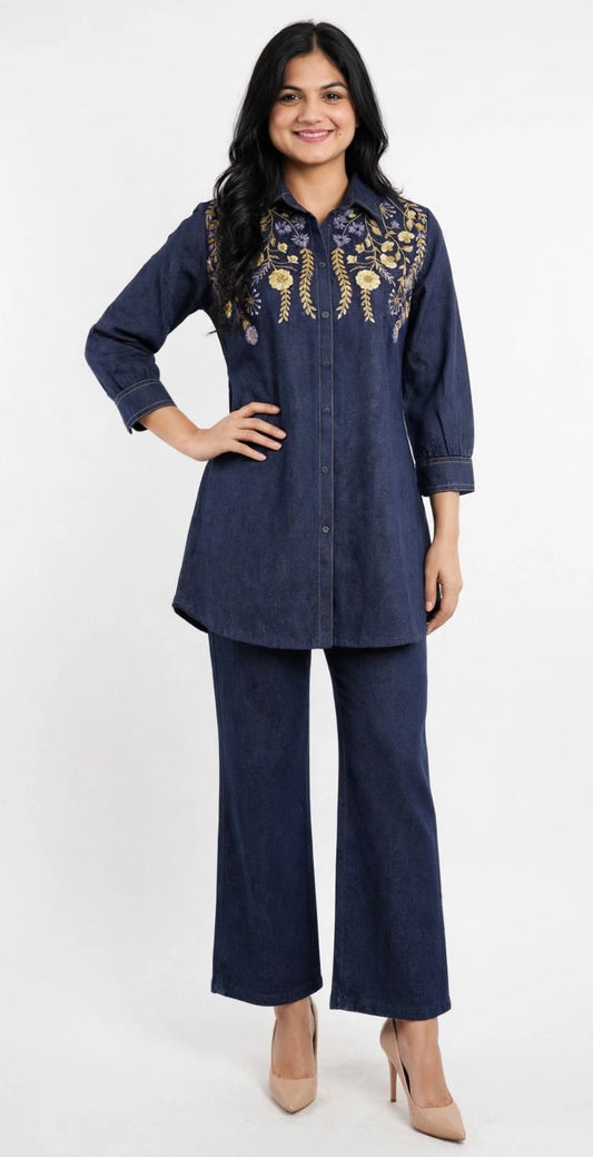 Woolen co-ord set in denim blue- Code: 174
