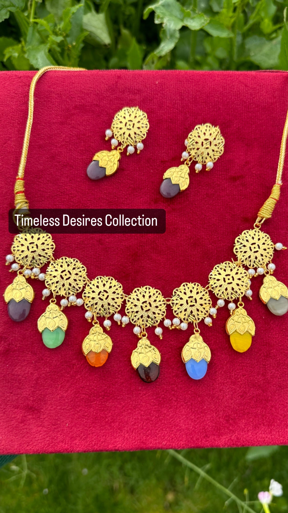 Multi colour Dakhi Set Punjabi Traditional Jewellery in Gold Plating