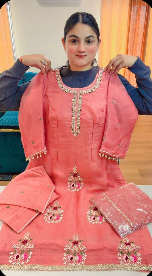 Handwork party wear suit -( Colour : Peachy pink ) Code -S106