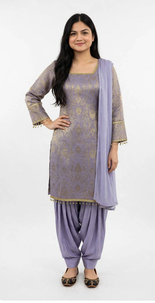 Lavender salwar suit in brocade with chiffon Duppata - Code 263