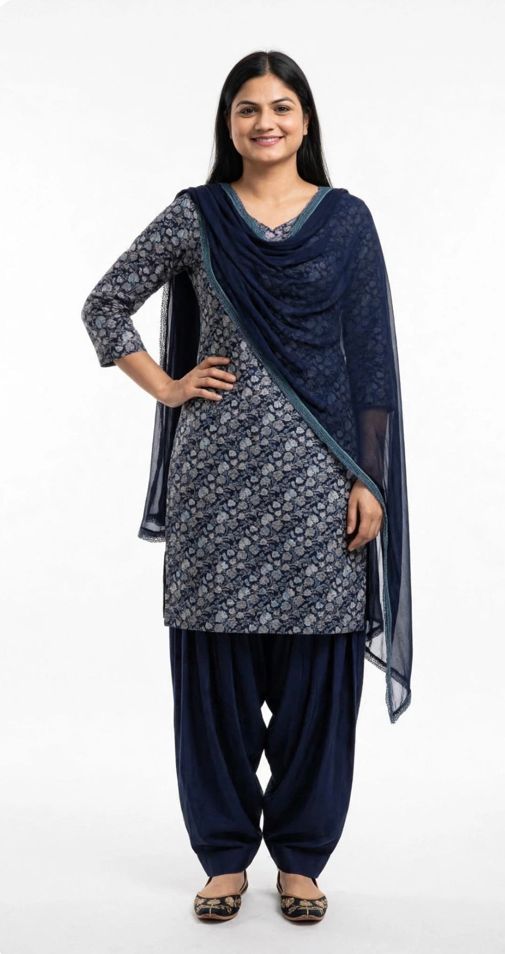 Blue farshi salwar suit in self designed Kheen Khab/ brocade - Code 265