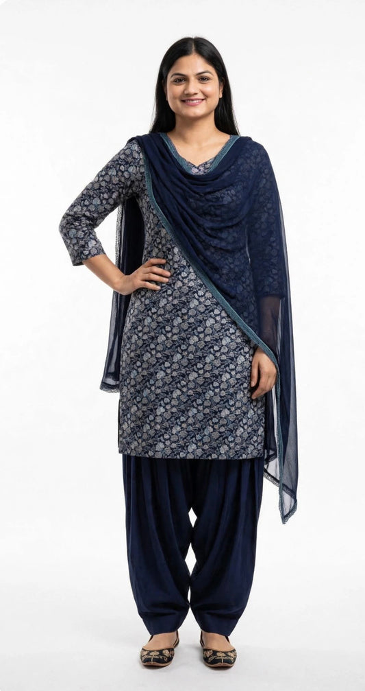 Blue farshi salwar suit in self designed Kheen Khab/ brocade - Code 265