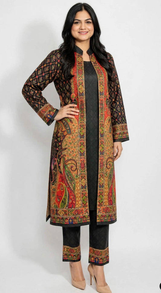 Premium Kashmiri style outfit on silk velvet - Code: 129 ( free size upto 42)