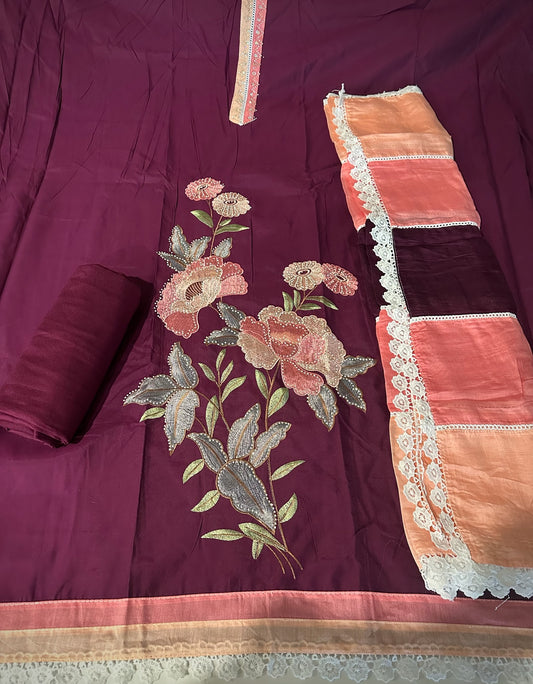 Unstitched suit on masleen - Colour : wine