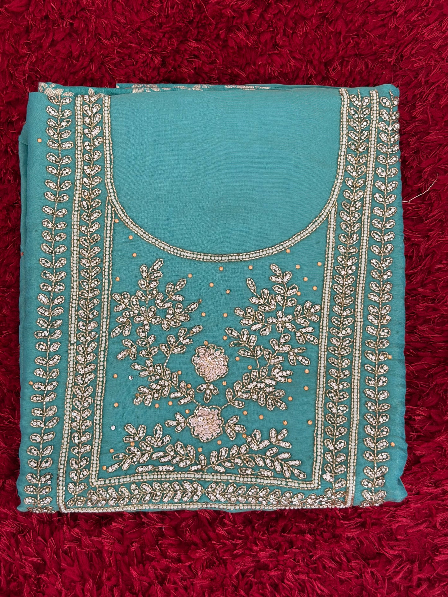 Unstitched suit with Banarsi bottom