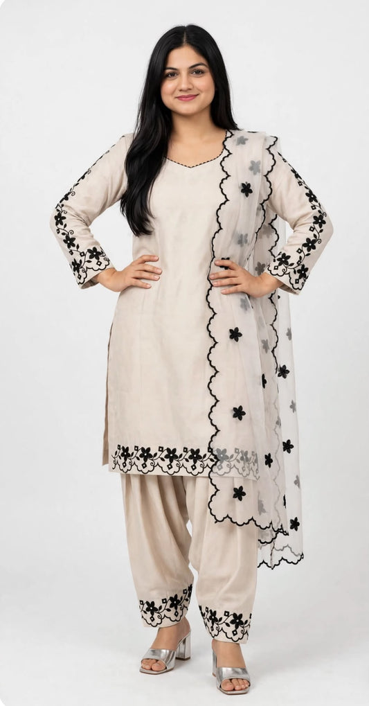 Embroidered thread work semi party wear suit on rayon fabric - code 309