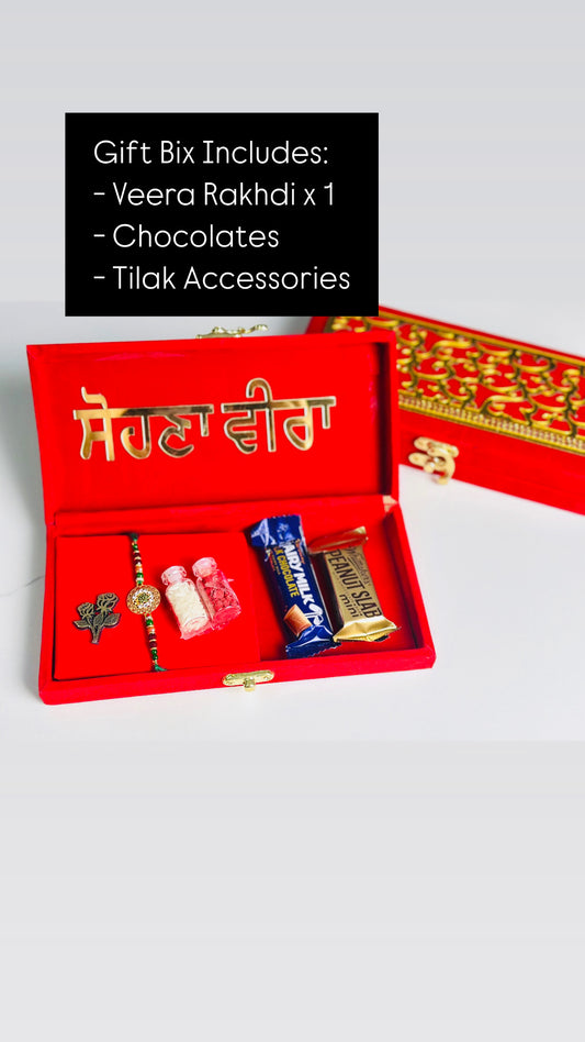 Rakhi / Rakhdi gift Hamper box with Meenakari Rakhdi (assorted designs)