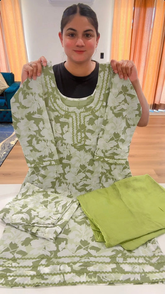 Cotton Printed Boutique Stitched Suit, Colour: Pear green, Code: 194