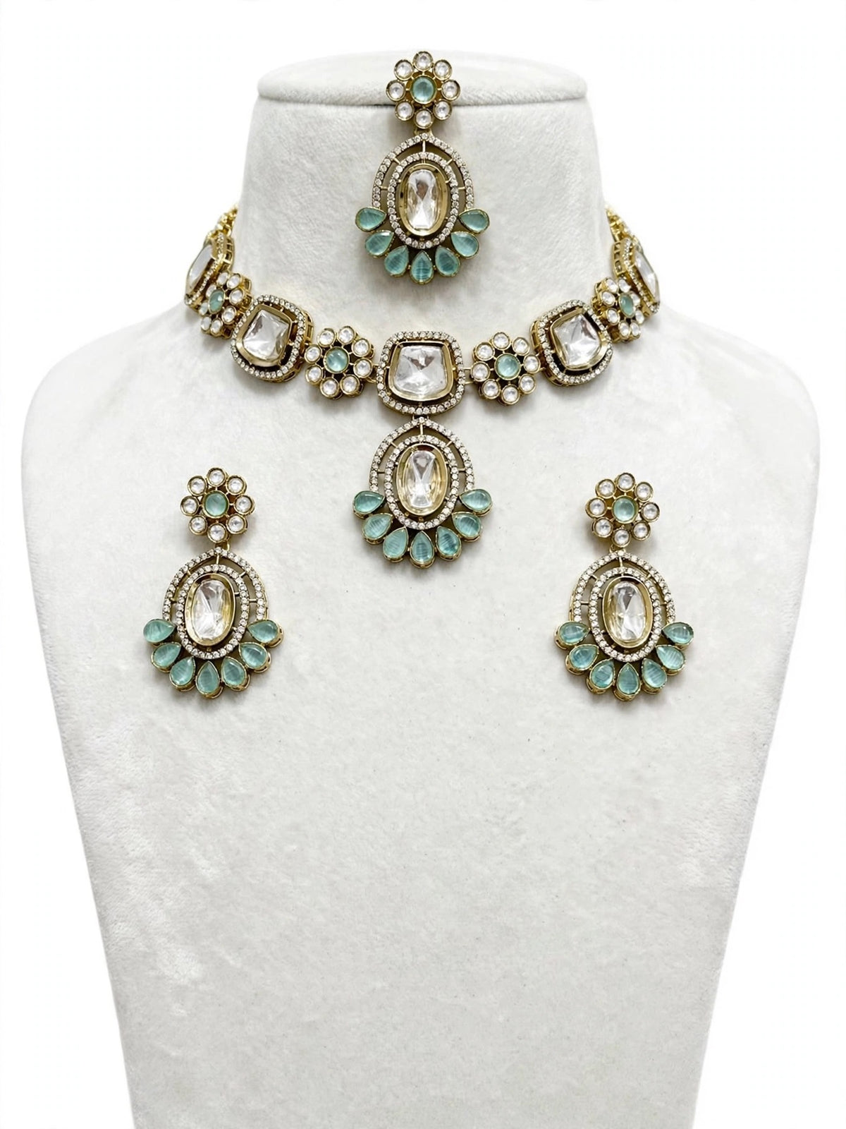 Necklace set with earrings (Premium Quality), Colour: Mint, (Code: X15)
