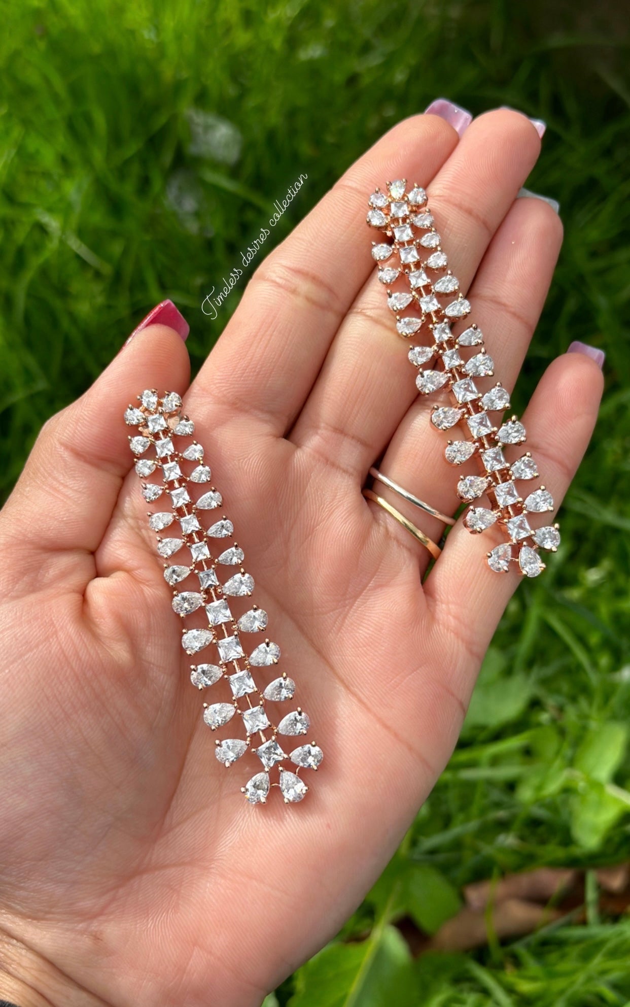 American diamond earrings in rose golden