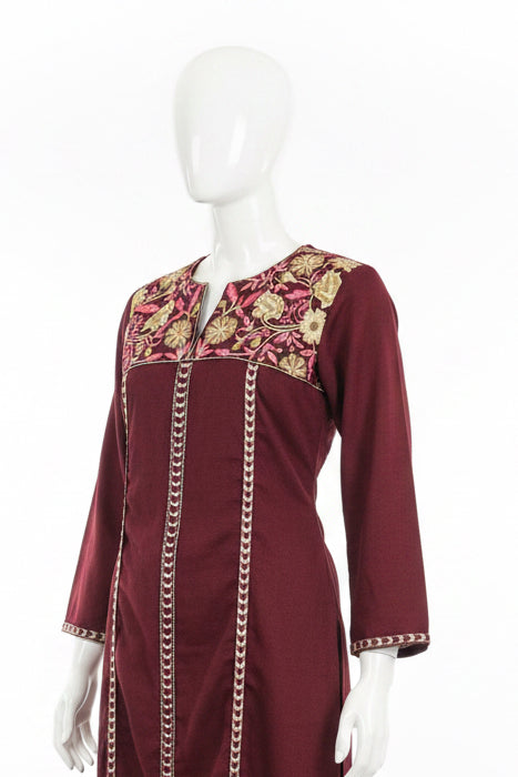 Woolen co ord set in deep maroon - Code: 168